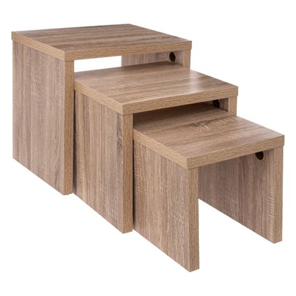 Set 3x Tables d'appoint/Tables basses Décor chêne 45x38x45 cm - Marron