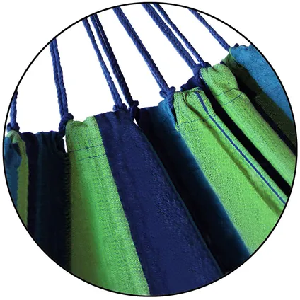 4gardenz® Hamac en toile avec barre d'écartement 200x150cm - longueur 290 cm - Bleu/Vert 2