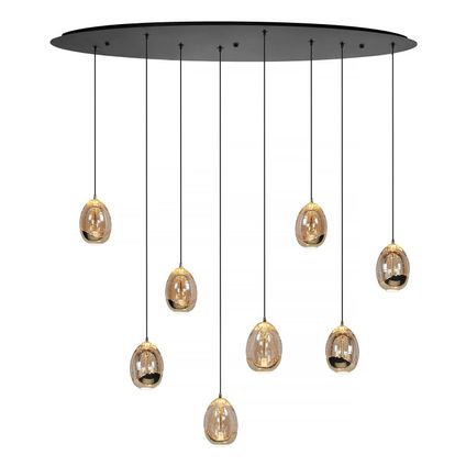 Highlight hanglamp Golden Egg ovaal 8 lichts L 100cm amber-zwart