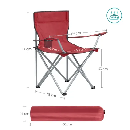 ACAZA Lot de 2 chaises de camping pliables - Rouge 4