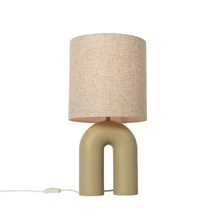 QAZQA Design tafellamp beige met linnen kap beige - Lotti