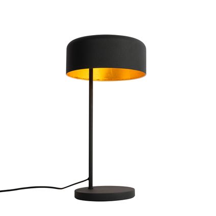 QAZQA Lampe de table rétro noire avec intérieur doré - Jinte
