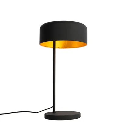 QAZQA Retro tafellamp zwart met gouden binnenkant - Jinte