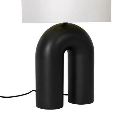 QAZQA Design tafellamp zwart met linnen kap wit - Lotti 5