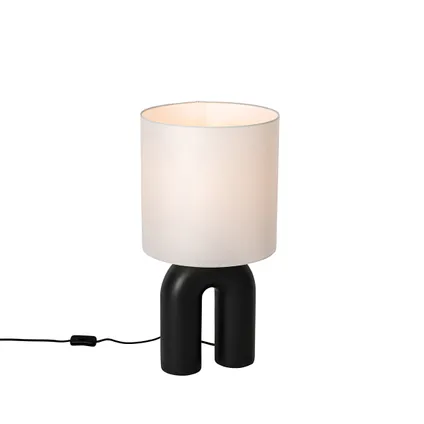 QAZQA Design tafellamp zwart met linnen kap wit - Lotti 7