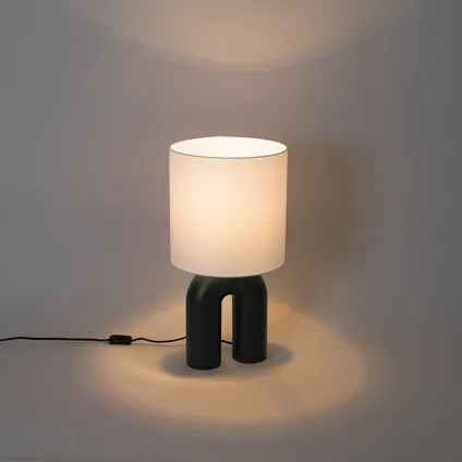 QAZQA Design tafellamp zwart met linnen kap wit - Lotti 9