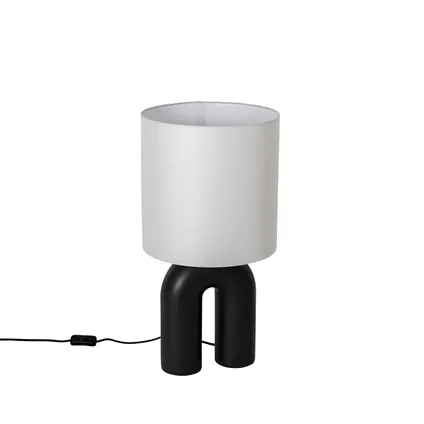 QAZQA Design tafellamp zwart met linnen kap wit - Lotti 10