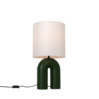 QAZQA Design tafellamp groen met linnen kap wit - Lotti