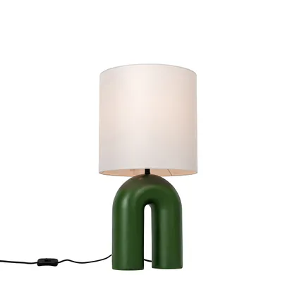 QAZQA Design tafellamp groen met linnen kap wit - Lotti