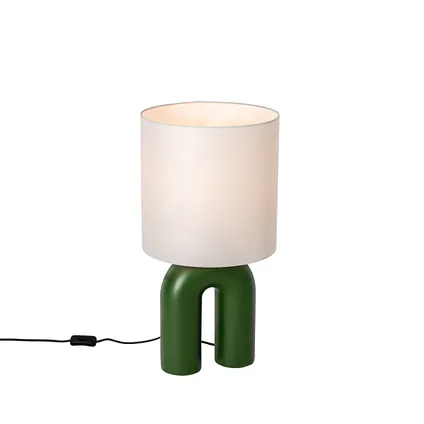 QAZQA Design tafellamp groen met linnen kap wit - Lotti 7