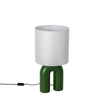 QAZQA Design tafellamp groen met linnen kap wit - Lotti 10