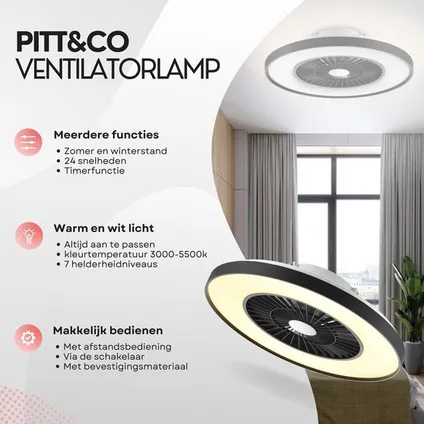 Pitt & Co. Plafondventilator met Verlichting en afstandsbediening – Ventilator lamp – Led – Zwart 6