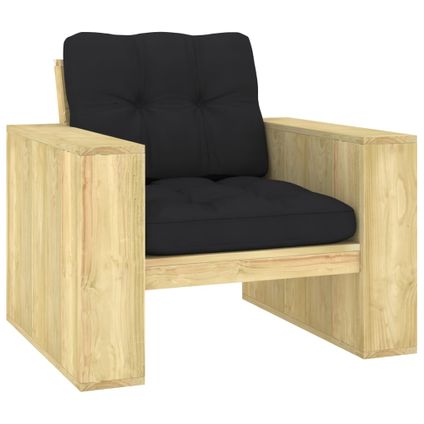 The Living Store - Bois - Chaise de jardin avec coussins noir Bois de pin - TLS306574