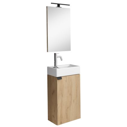 Armoire de toilette Apollo 40 x 22 cm - Badplaats - Chêne clair - Avec Miroir et LED