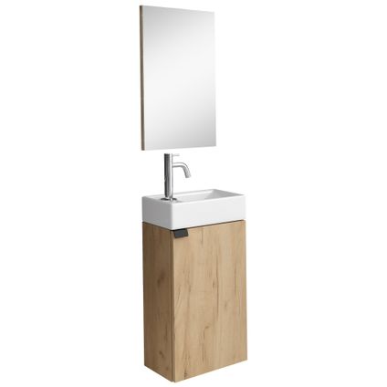 Armoire de toilette Apollo 40 x 22 cm - Badplaats - Chêne clair - Avec miroir