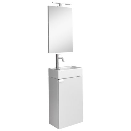 Armoire de toilette Apollo 40 x 22 cm - Badplaats - Blanc brillant - Avec Miroir et LED