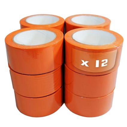 Lot de 12 rubans adhésifs pvc orange bâtiment Tecplast 50 mm x 33 m