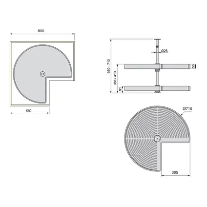 Emuca Set Shelvo 3/4' draaitafelset, voor 800mm module, Plastic en Aluminium, Wit 3