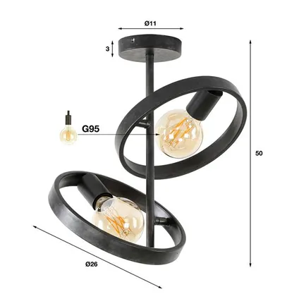 Hoyz Collection - Plafondlamp 2L Hover - Charcoal 3