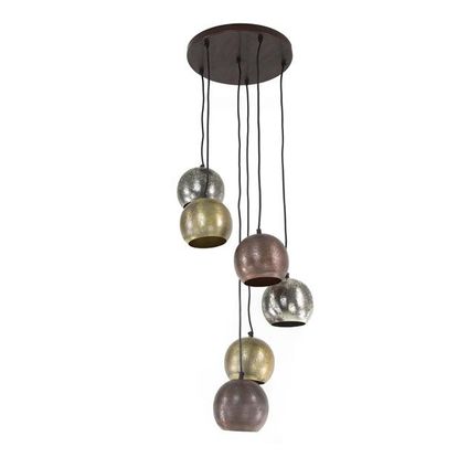 Hoyz Collection - Lampe à Suspension 6x Boule Étagée Impression Métallique - Nickel Mat Mix Couleur