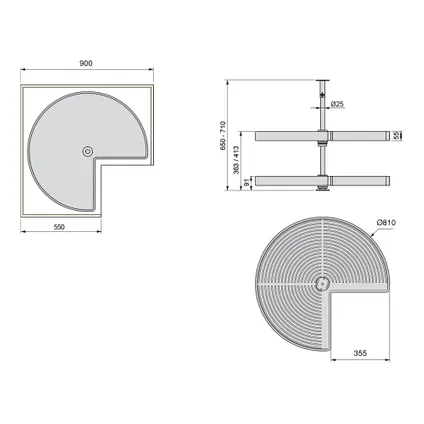Emuca Set Shelvo 3/4' draaitafelset, voor 900mm module, Plastic en Aluminium, Grijs 3