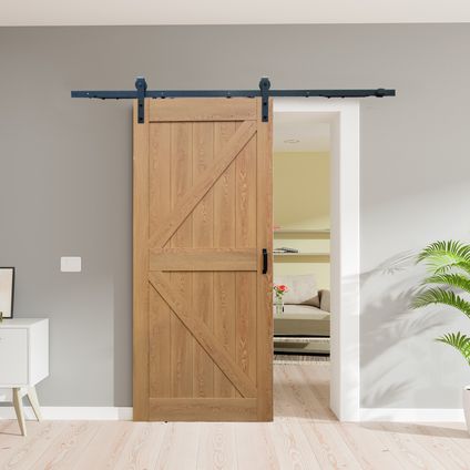 Schulte Porte coulissante complète - bois - 1025x2150 - décor chêne - Système ouvert noir - montage facile