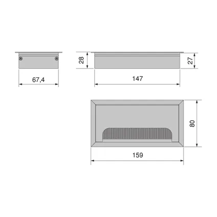 Emuca Lot van 5 Quadrum tafel Kabeldoorvoeren, rechthoekig, 159x80mm, voor inbouwmontage, Aluminium 3