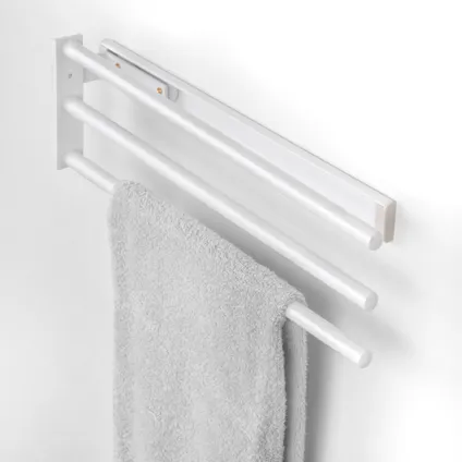 Porte-serviettes extensible Emuca, 3 bras, Aluminium, Peint en blanc 2