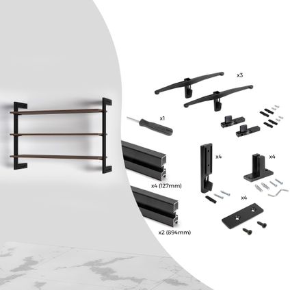 Emuca Kit van Zero modulaire frame kit met muurbevestiging, Aluminium en Zamak, Getextureerd zwart