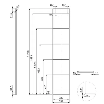 Emuca Set Lader Plankenframe Set, hoogte 1790mm, Staal, Zwart gelakt 2
