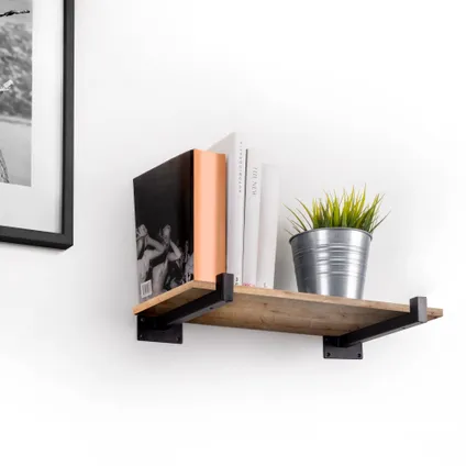 Emuca Set van houten plankdragers Shelf recht met vierkante buis, Staal, Zwart 2