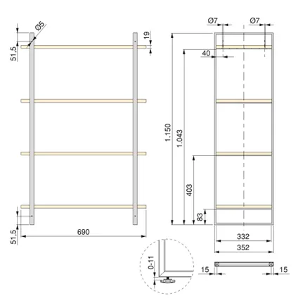 Emuca Kit van Lader rekken kit met frame en planken, hoogte 1150mm, Staal, Zwart Zwart gelakt 3