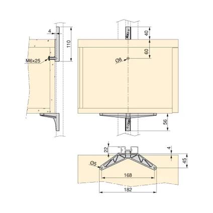 Emuca Kit van Beugelset voor 1 houten plank, 1 module en 1 ophangstang, lengte 1m Zero, Zamak 4