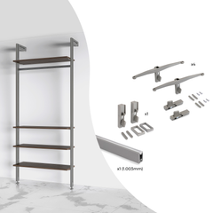 Praxis Emuca Kit van Beugelset voor 4 houten planken en 1 hangstang van 1m lang Zero, Aluminium en Zamak aanbieding