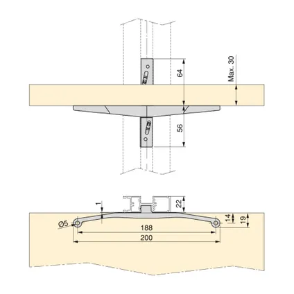 Emuca Kit van Beugelset voor 4 houten planken en 1 hangstang van 1m lang Zero, Aluminium en Zamak 2
