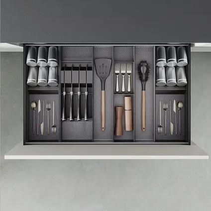 Porte-couteaux Orderbox pour tiroir Emuca, 150x470 mm, Gris anthracite, Acier et Bois 2