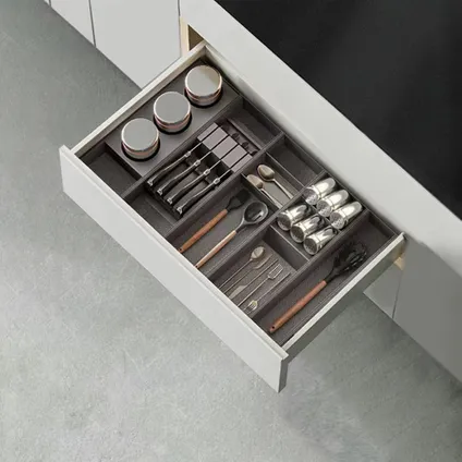 Porte-couteaux Orderbox pour tiroir Emuca, 150x470 mm, Gris anthracite, Acier et Bois 5