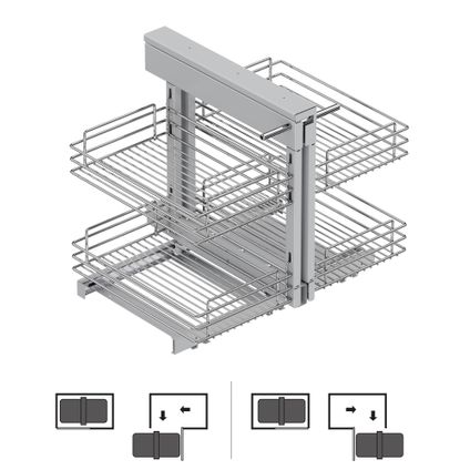 Système d'angle extractible pour meuble de cuisine Suprastar Emuca, acier, chrome
