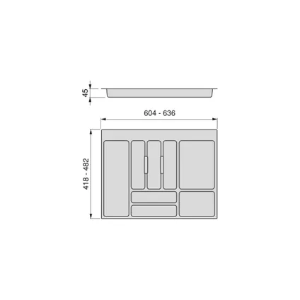 Range-couverts Optima pour tiroir universel Emuca, module 700mm, plastique, gris 3