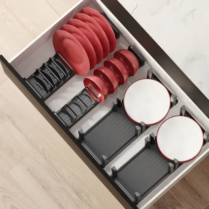 Porte-assiettes Orderbox pour tiroir Emuca, 90x470 mm, Gris anthracite, Aluminium et Plastique 2