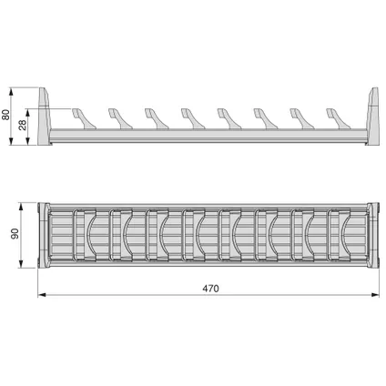 Porte-assiettes Orderbox pour tiroir Emuca, 90x470 mm, Gris anthracite, Aluminium et Plastique 3
