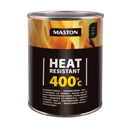 Maston Résistant à la Chaleur 400°C - Mat - Noir - Peinture Résistante à la Chaleur - 1 litre