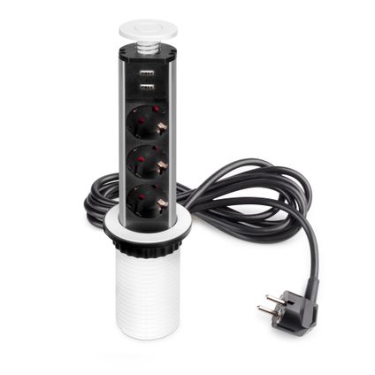 Emuca Vertikal Afneembaar multi-stopcontact Vertikal, 3 x Schuko stekker, 2 x USB Type A, Plastic