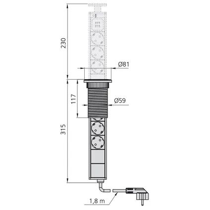 Emuca Vertikal Afneembaar multi-stopcontact Vertikal, 3 x Schuko stekker, 2 x USB Type A, Plastic 3
