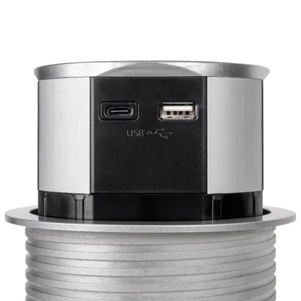 Multiconnecteur Vertikal Push diamètre 100mm Emuca, 3 prises de type Schuko, 1 USB type A, 1 USB 4