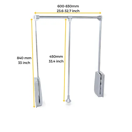 Emuca Opknoping Hanger voor Hang Kledingkast, verstelbare breedte 600-830mm, Staal en Plastic 4