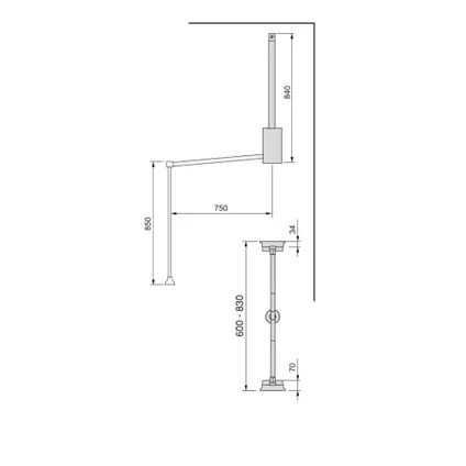 Emuca Opknoping Hanger voor Hang kast, verstelbare breedte 600-830mm, Staal en Plastic, Zwart gelakt 3