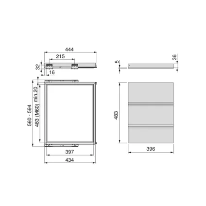 Emuca Kit van Tray and slide frame kit met zachte sluiting voor kasten, verstelbaar, module 600mm 2