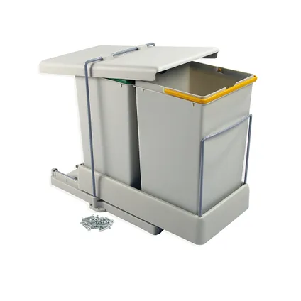Emuca Recyclingbak voor bodembevestiging en automatische uitschuifbaar in keukenblok 2x14liter