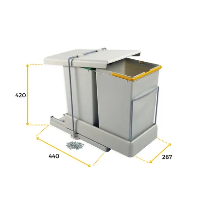 Emuca Recyclingbak voor bodembevestiging en automatische uitschuifbaar in keukenblok 2x14liter 4